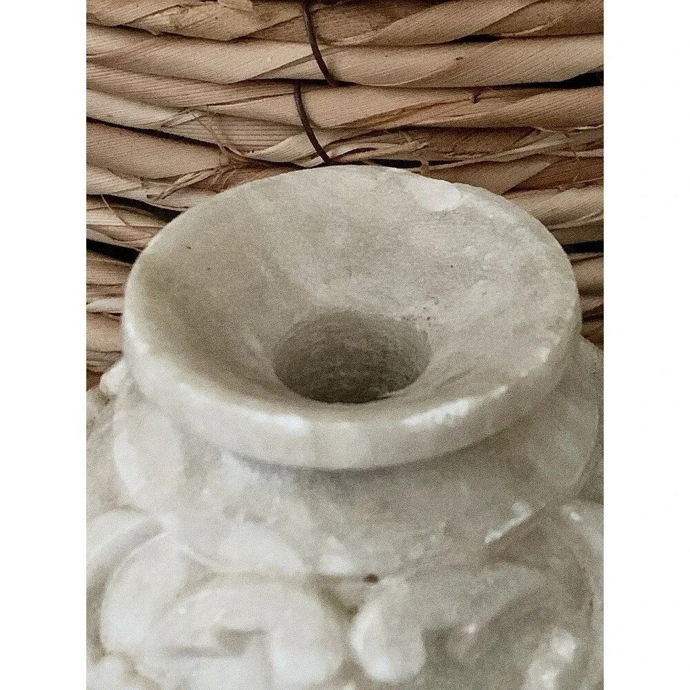 Vintage Chinese Hand Carved Soapstone Vase Double Koi Fish Motif Asian Decor
